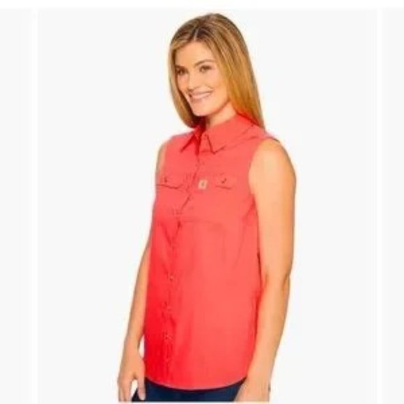 Carhartt Coral Force Ridgefield Button Down Relaxed Fit Sleeveless Shirt - Small - Picture 2 of 16